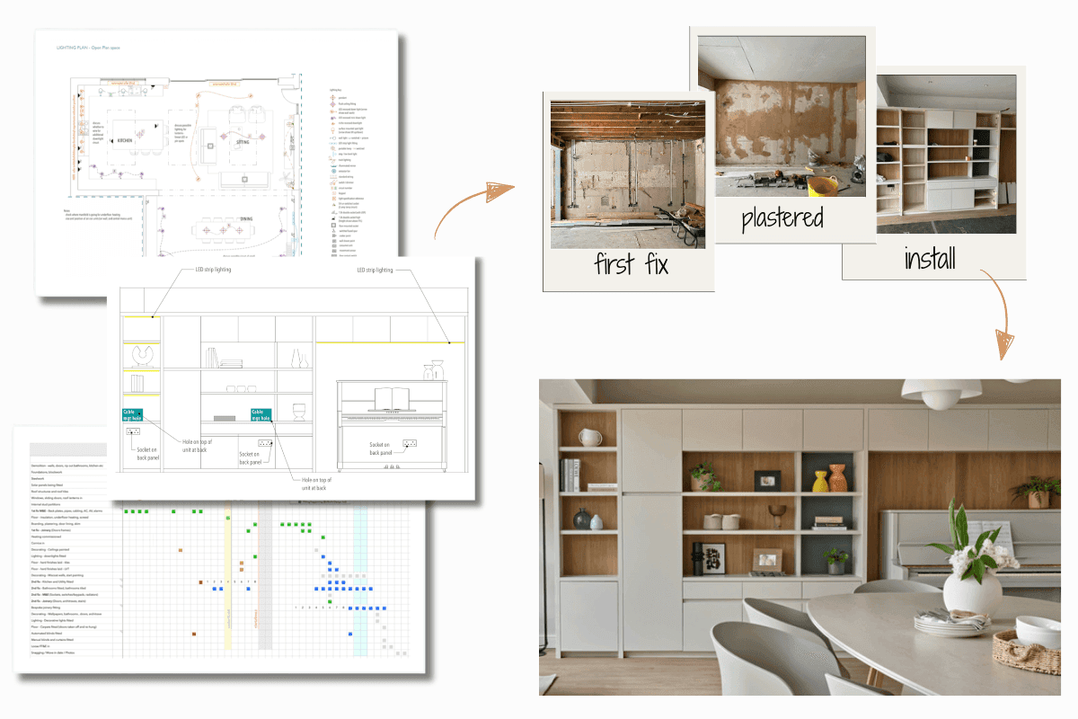 Bespoke fitted joinery documented and coordinated with trades before first fix