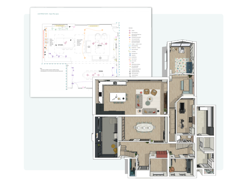 3D floor plan and lighting plan